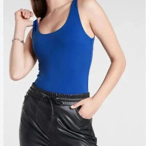 NWT Express body contour Maine blue stretch compression all inone bodysuit top L